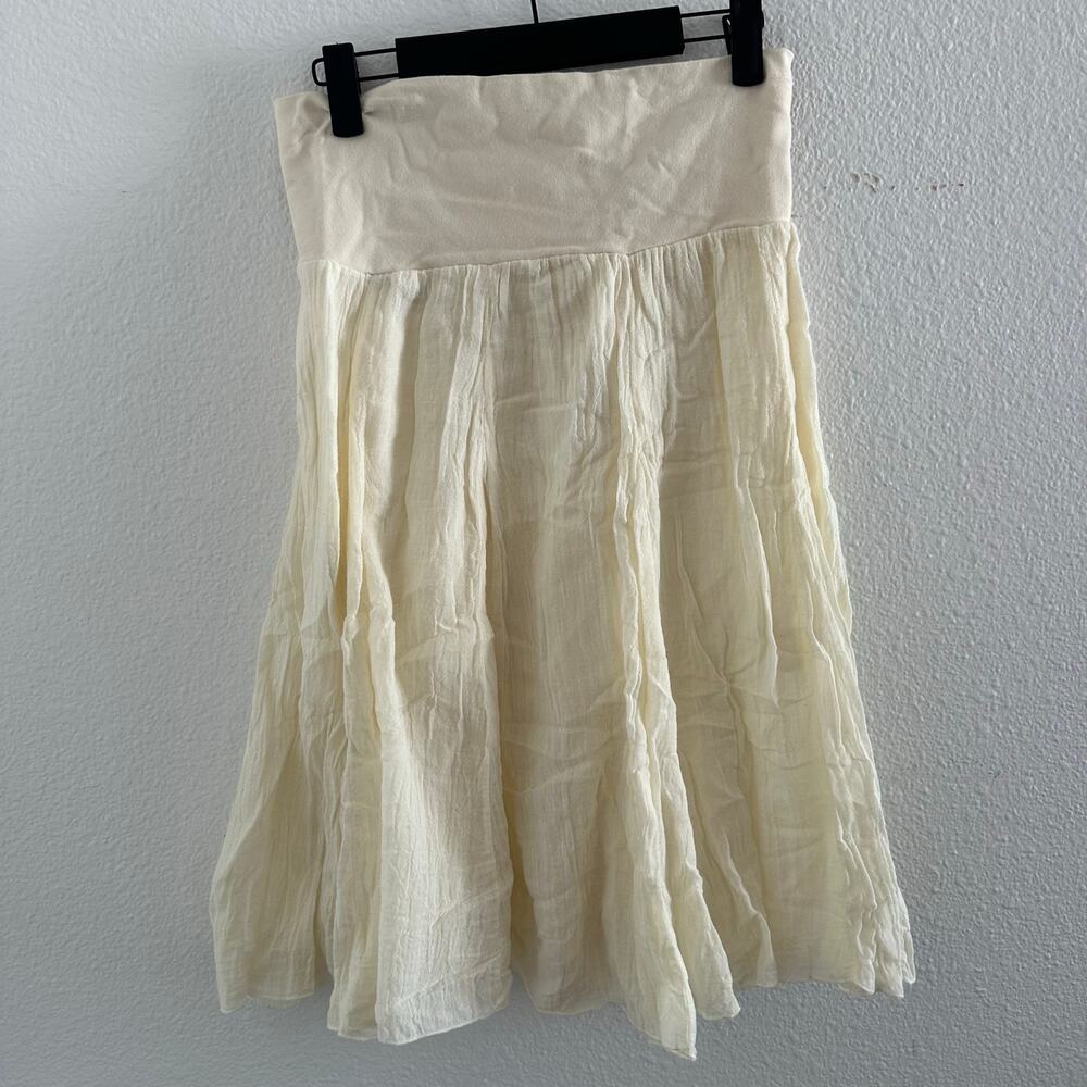 Y2k Elan Wide Waistband Crinkled Midi Skirt Light Yellow 90s